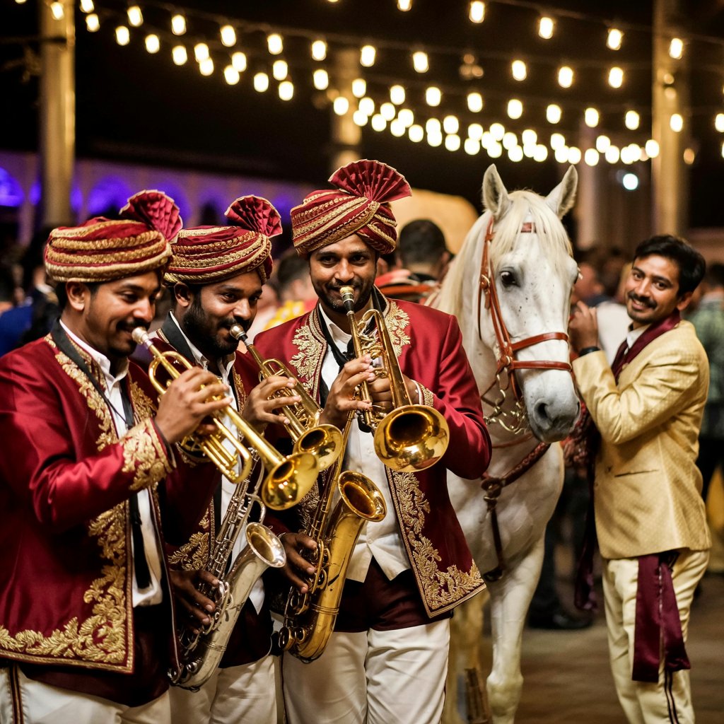 wedding band with horse waiting for groom to sit on horse Book My Baraat By Jazz